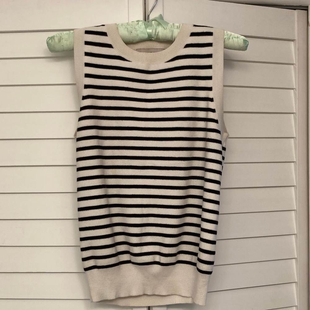 Black and white striped sweater tank top. Crew neck. Size Medium. LOFT
